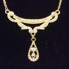 Goldtone Costume Necklace with Rhinestone Bar and Teardrop Pendant