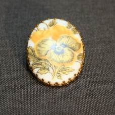 Oval Porcelain Scarf Clip/Ring/Broach With Painted Flower