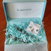LAURISTO Ladies Turquoise Blue Gemstone Watch Bracelet Earring and Necklace Set