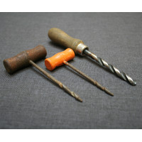 3x Vintage Wooden Handle Hand Drills