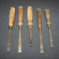 5x Wood Chisels Vintage 1/2" with Wooden Handles